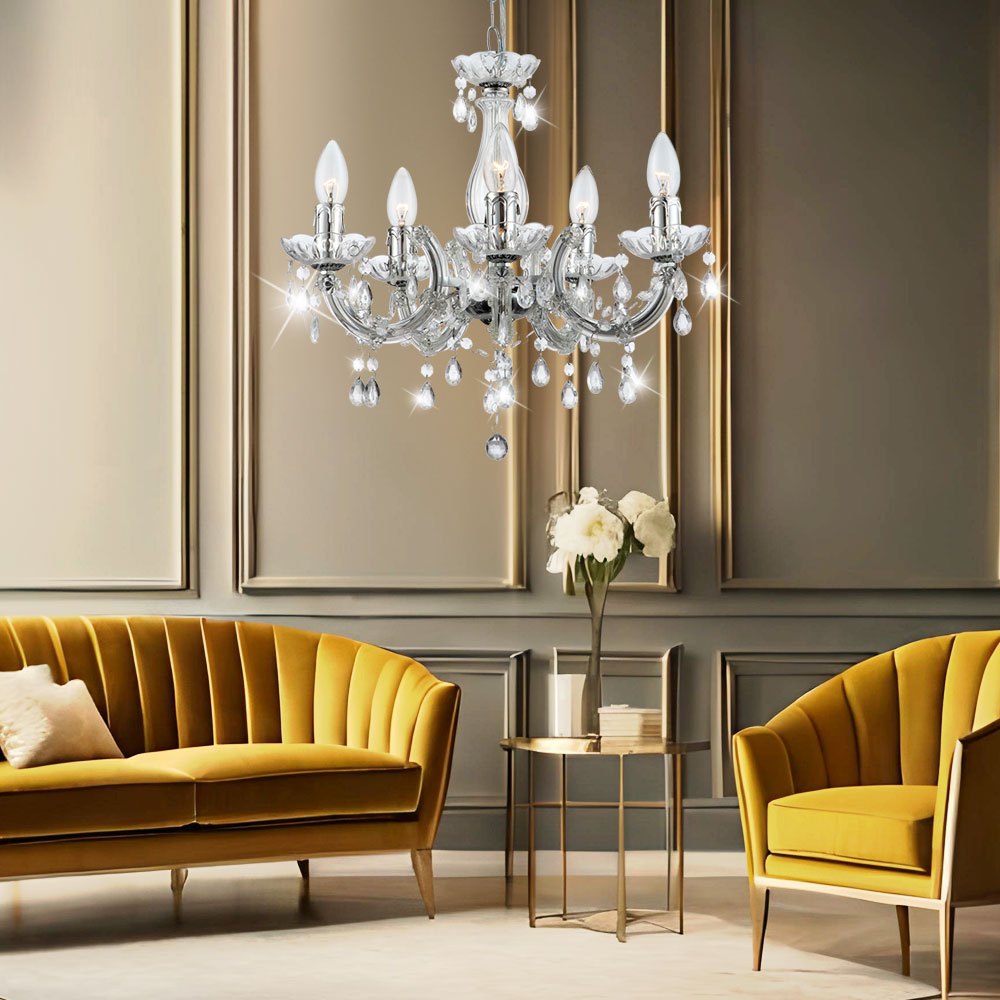 Image of Crystal Chandelier Pendant Lamp Clear, 5x E14 Socket, Dxh 44x128 Cm, Crystal Pendant, Dining Table Lamp