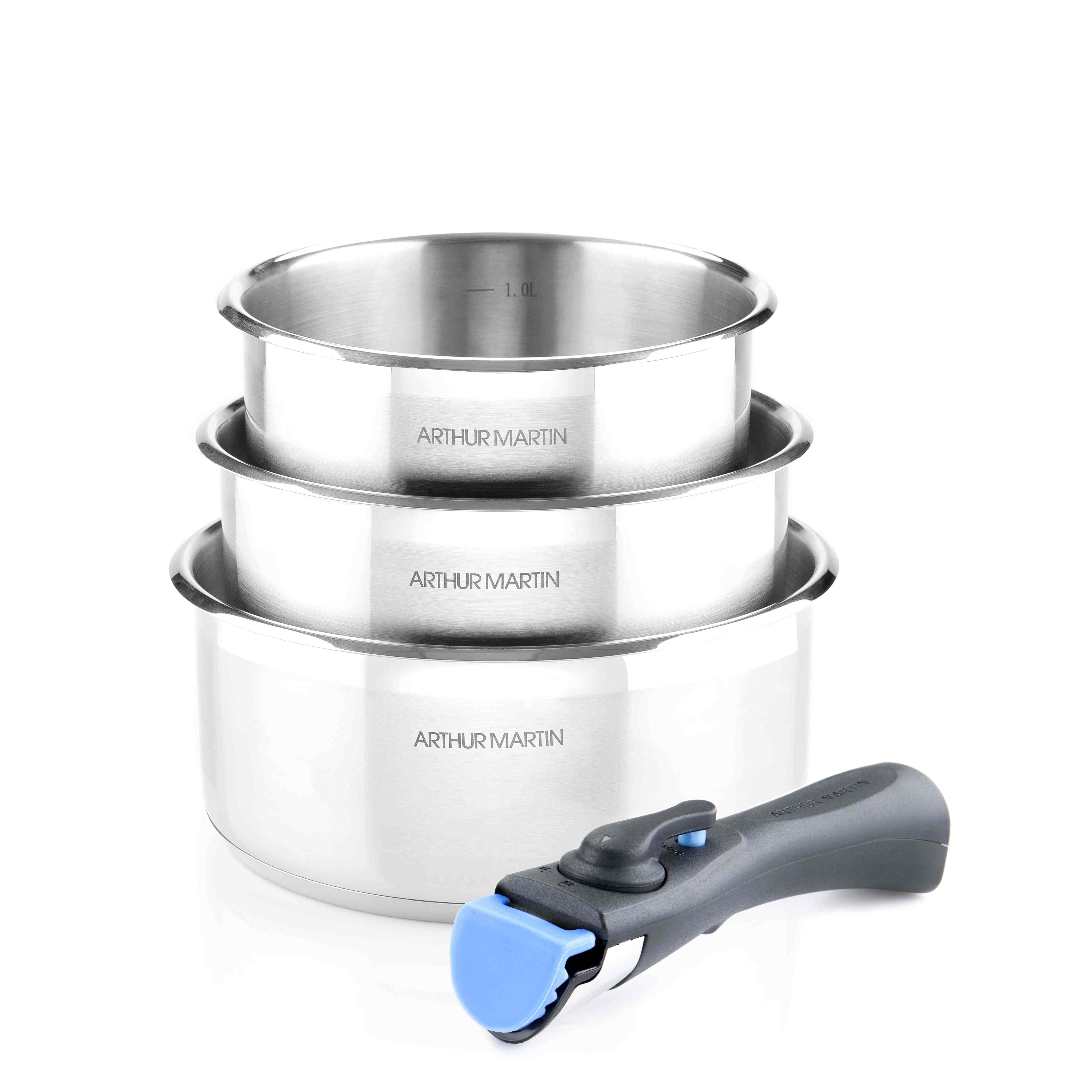 Set Of 3 Stainless Steel Saucepans With Removable Handle Martin Am3456