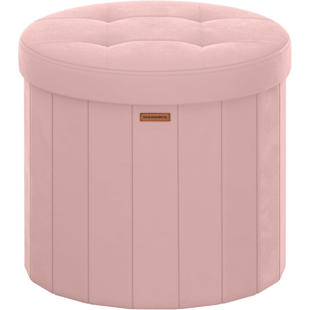 Image of - Round Stool, Footstool With Storage, Foldable Stool With Removable Lid, Easy Assembly, Velvet, Living Room, Bedroom, Living Room