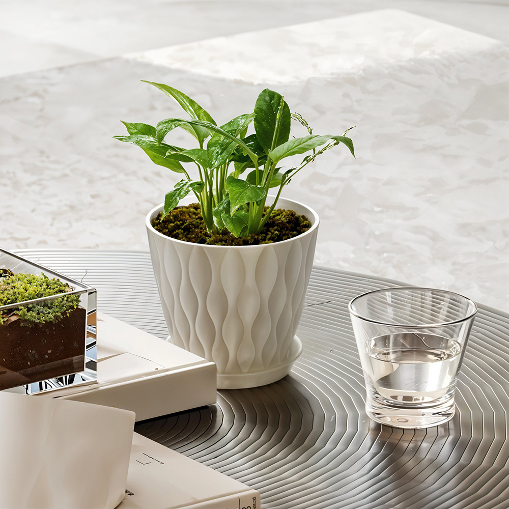 Flowerpots Set of 6, 6inch Ripple Finish with Matching Saucers