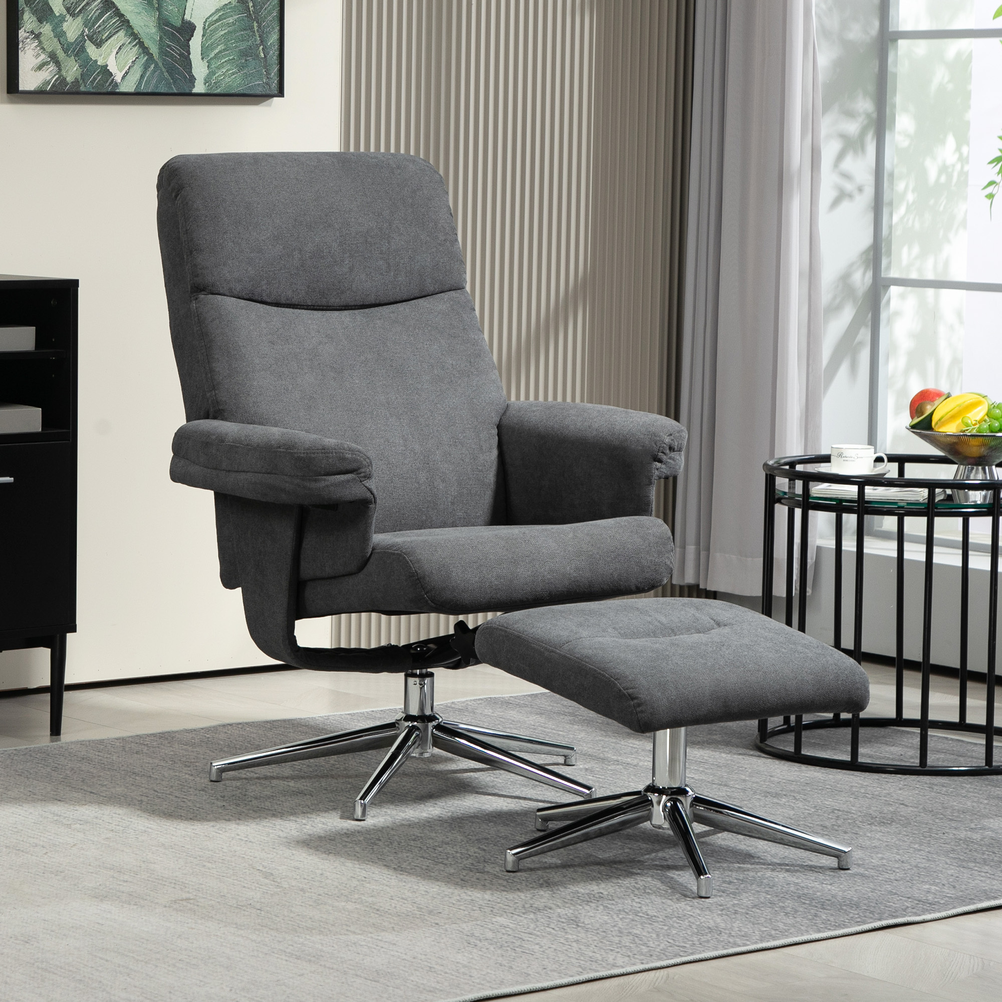 Image of Relaxation Chair With Ottoman, Reclining Tv Chair With Lie-flat Function, Upholstered Armchair For Living Room, Bedroom, Velvet, Dark Gray