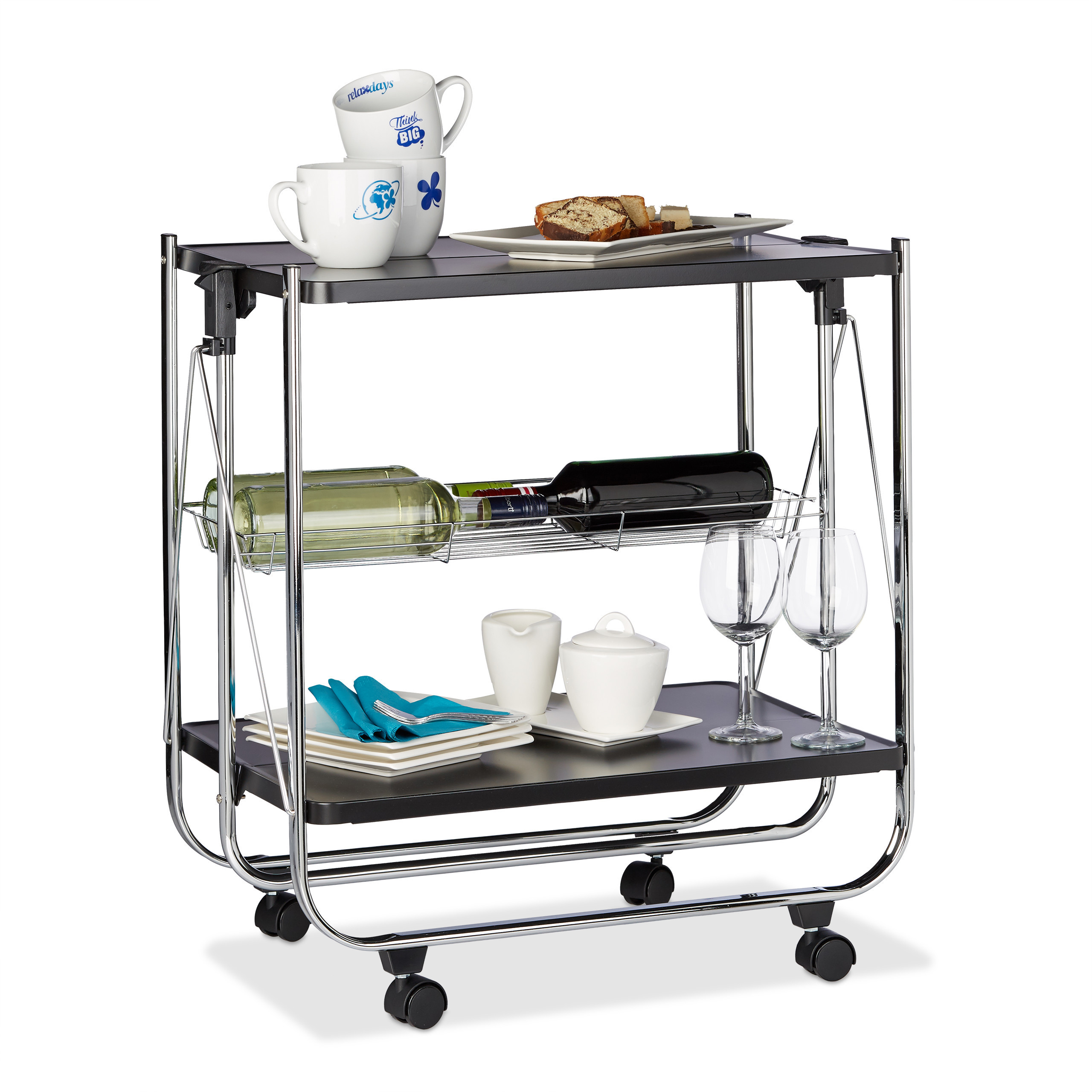 Service Cart In Black - (w)68 X (h)68.5 X (d)40.5 Cm