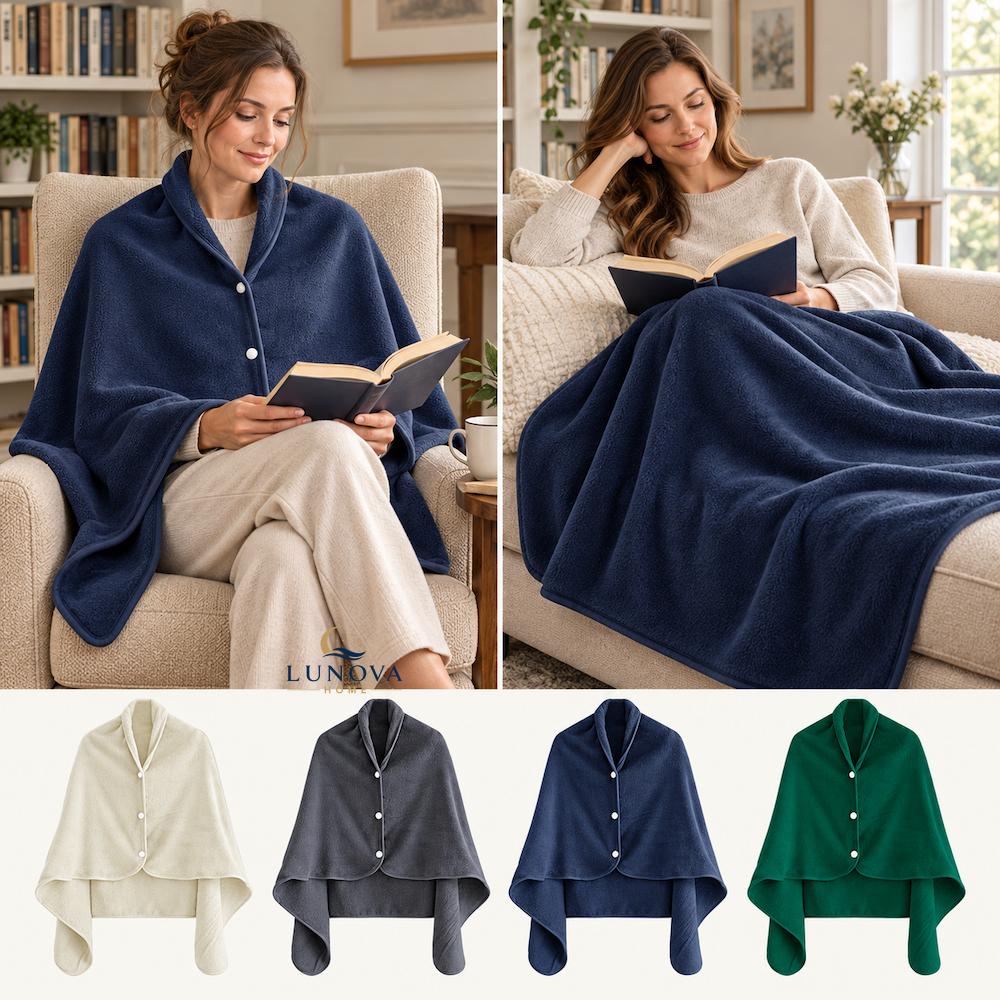 TEMU Poncho de Franela con Botones, batamanta mujer, sofa, para Otoño e Invierno, y , Ideal para Sofá y Oficina, Regalo, 110x150cm