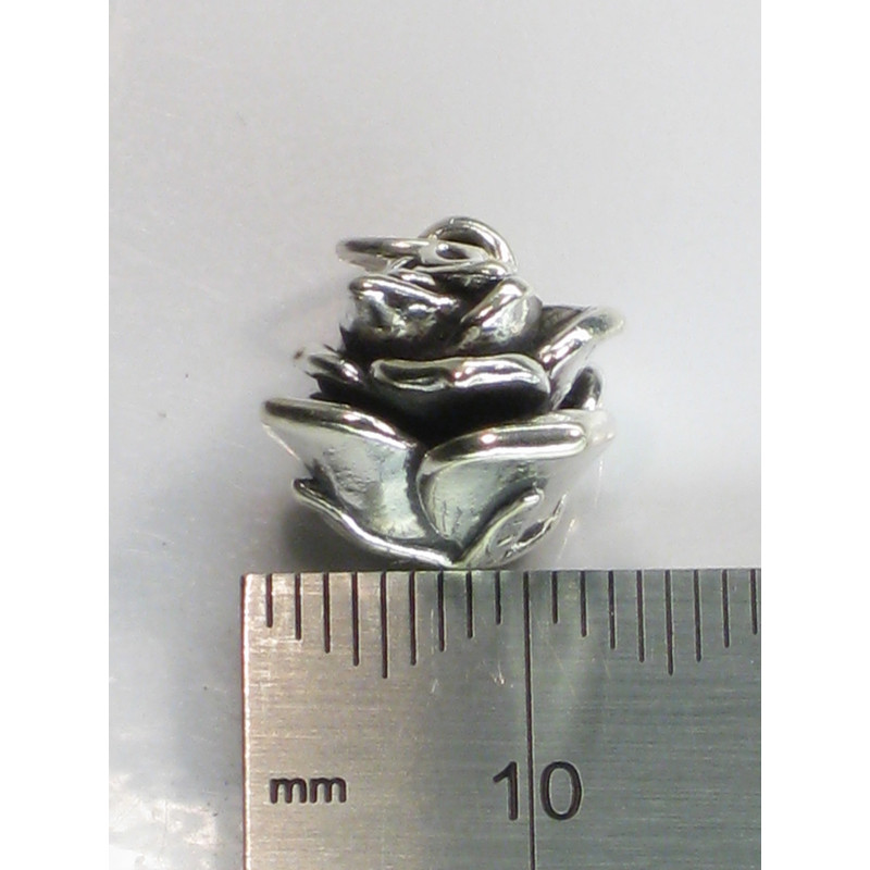 Rose Flower Sterling Silver Heavy Charm, Floral Design