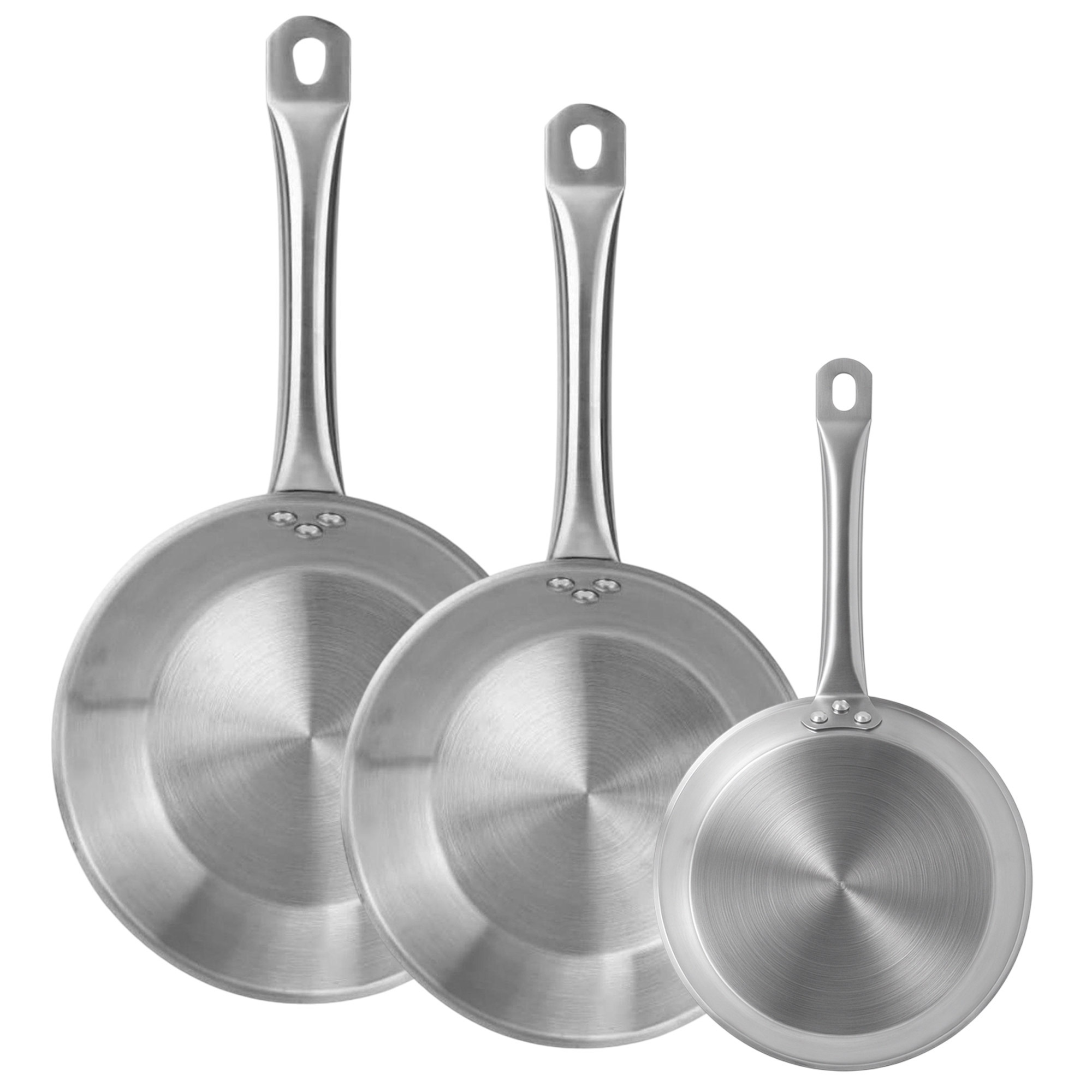 E-shop 3er-Set Edelstahlpfannen, Ø20/22/24/26/28/30 cm, induktionsgeeignet mit Antihaftbeschichtung