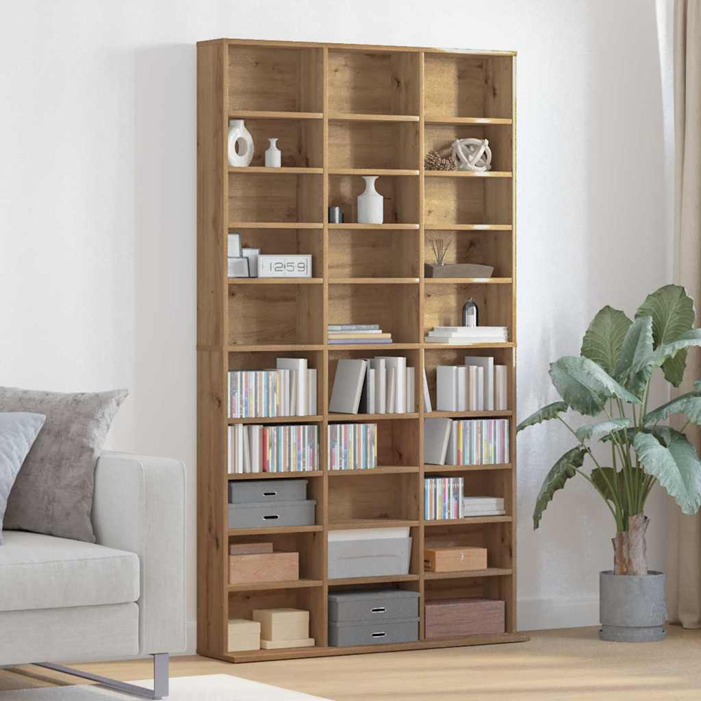 Image of Vidaxl Oak Standing Cd Cabinet For Home Office - Stylish Solution With Space For 30 Cds - Wood Material - Easy Assembly - Furniture Bookshelves Media Shelves -