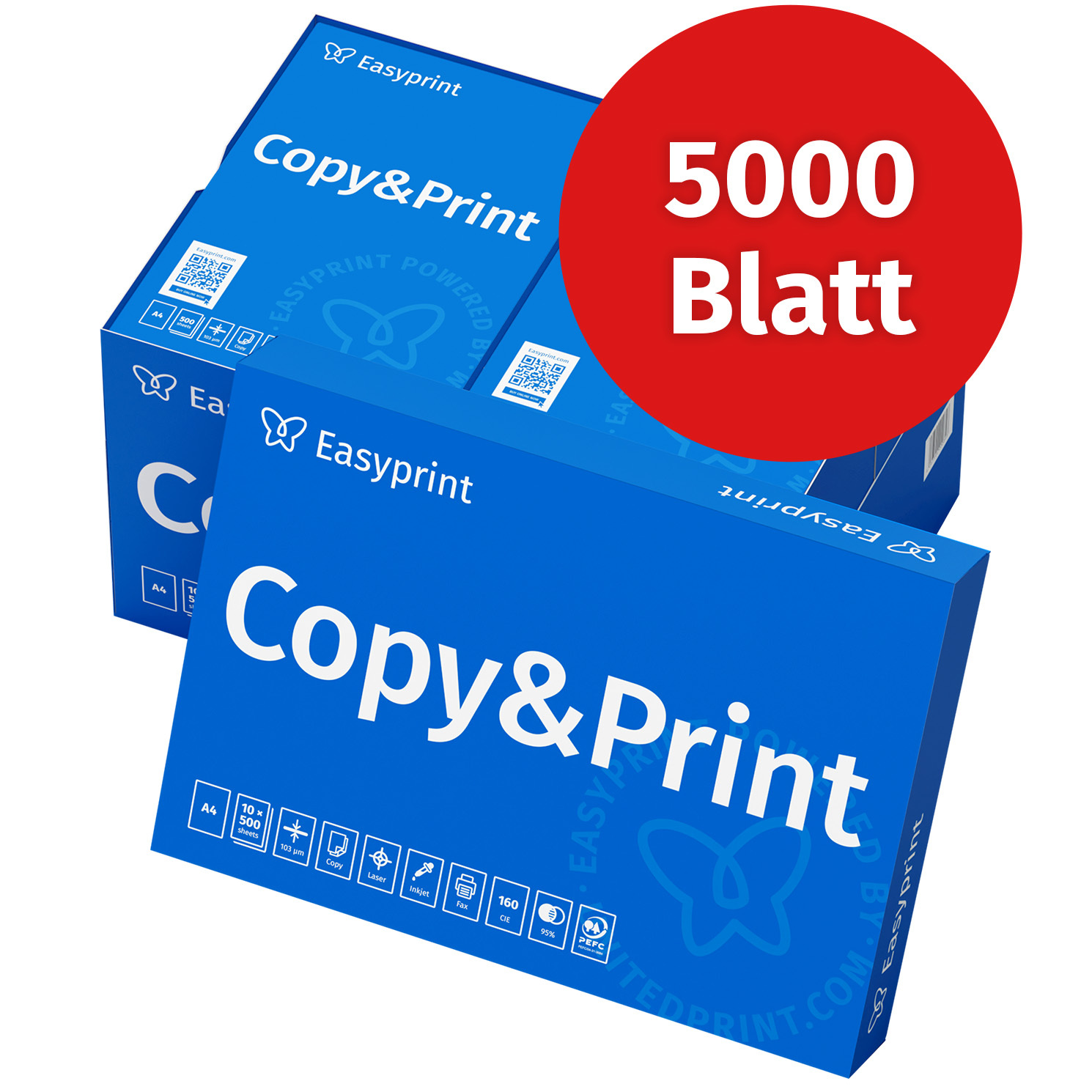 Easyprint Printer Paper 5000 Sheets 10 X 500 A4 Premium Cie 160 Pefc Certified