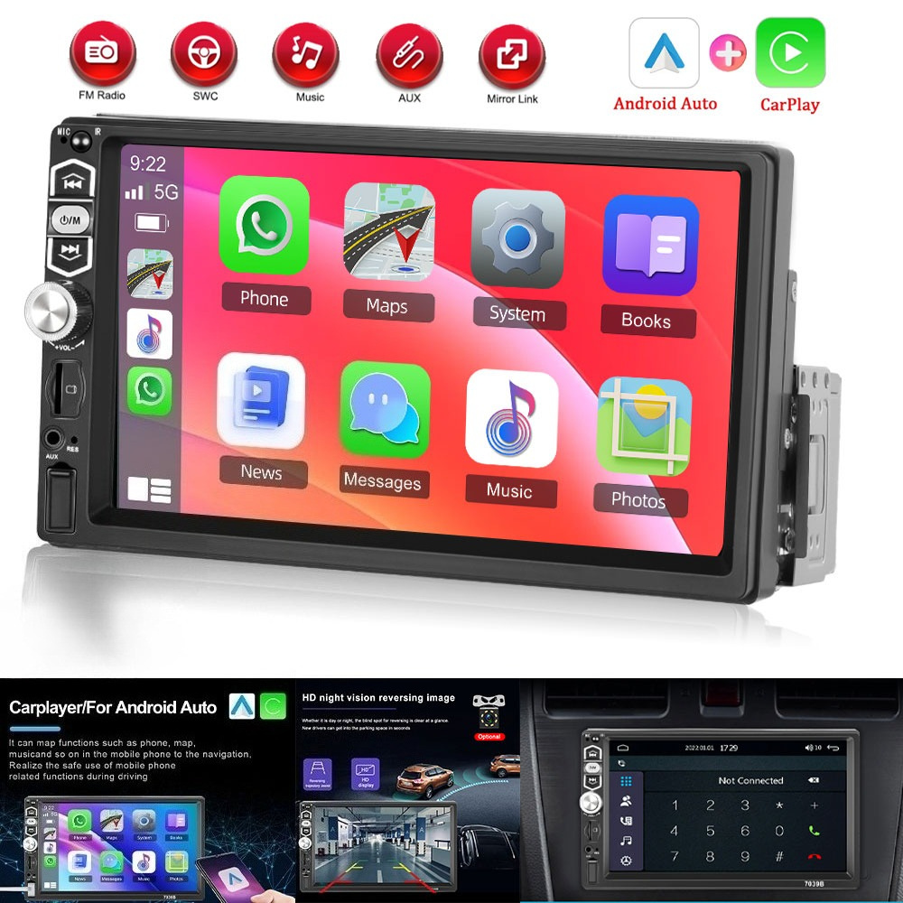 Image of 1 Din Carplay & Car Radio Stereo With 7 Inch Screen Autoradio, Bluetooth 5.1, Fm Radio, , Eq Digital Receiver, Steering Wheel Control & Reversing Camera (optional)