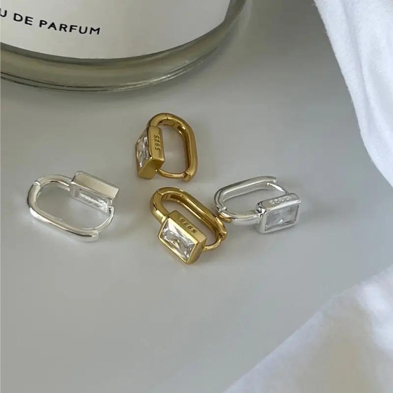 Image of Rectangular Zirconia Hoop Earrings In 925 Sterling Silver