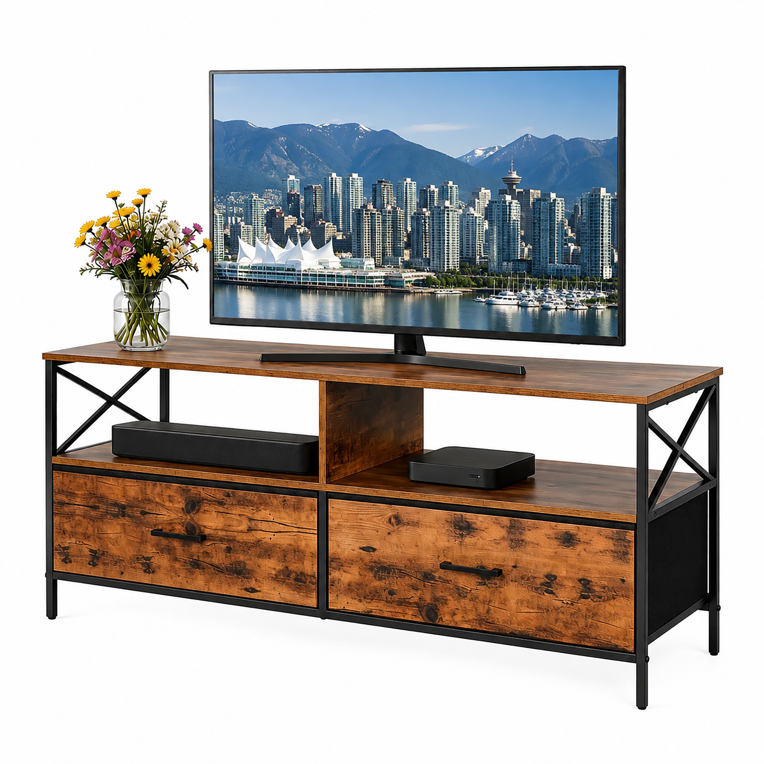 Image of Tv Lowboard In Brown/black - (w)120 X (h)50 X (d)40 Cm