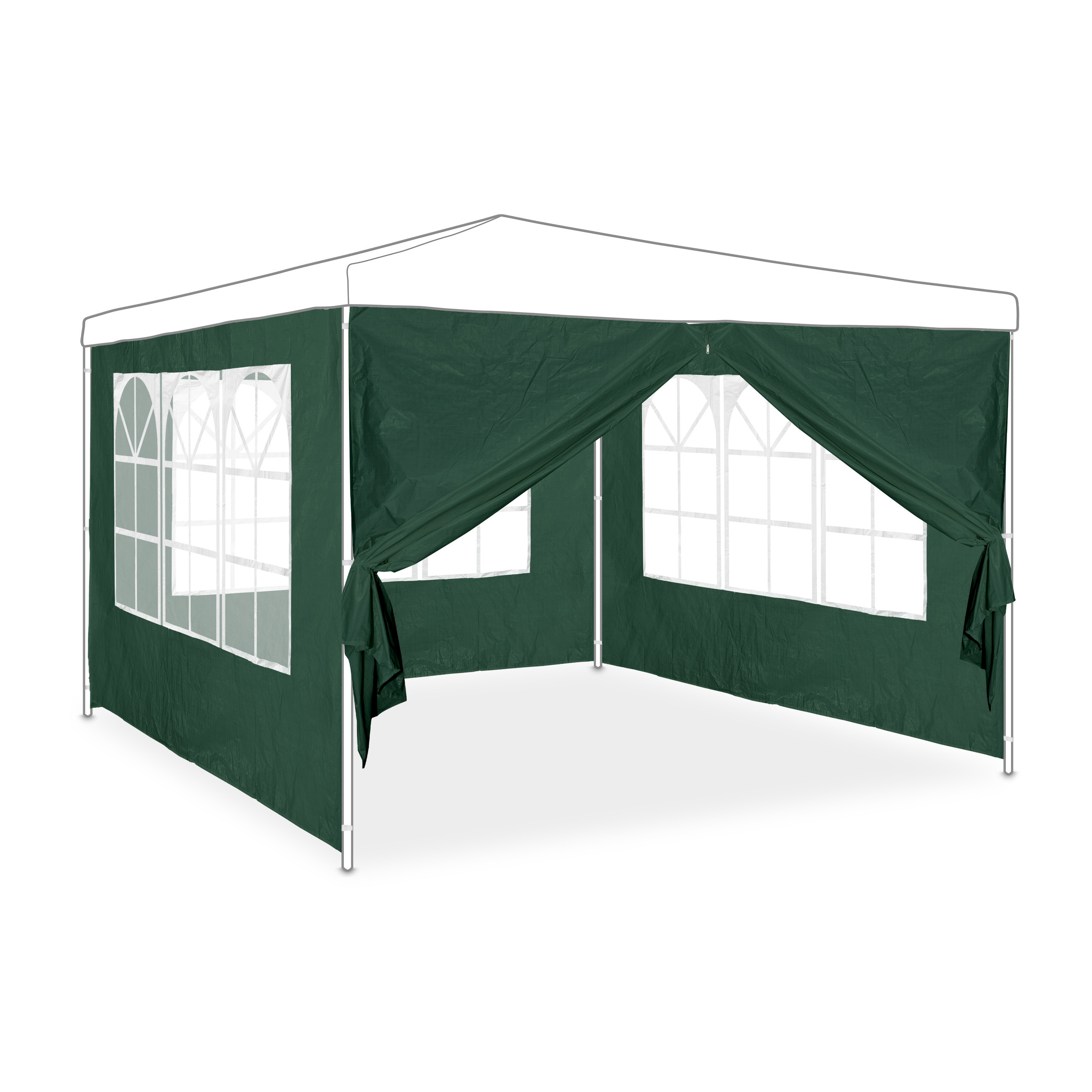 TEMU Paredes para cenador, impermeables, set de 4, 3 con ventana y 1 con cremallera, tejido de PE y PVC, 2 x 3 m una, verdes, con cierres de velcro,