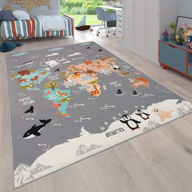 Image of Children's Room Carpet, Carpet Boy Girl Kids' Carpet, Slip-resistant, Animals, Earth