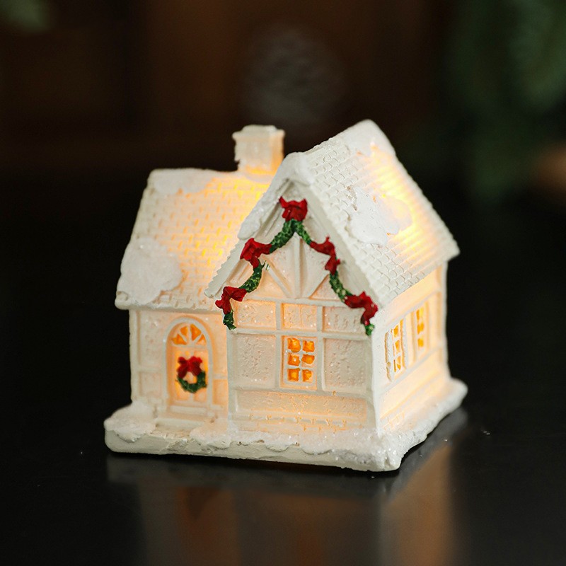 Image of Christmas Decoration Flippy Christmas House Ornament From Resin Model Little Illuminated House