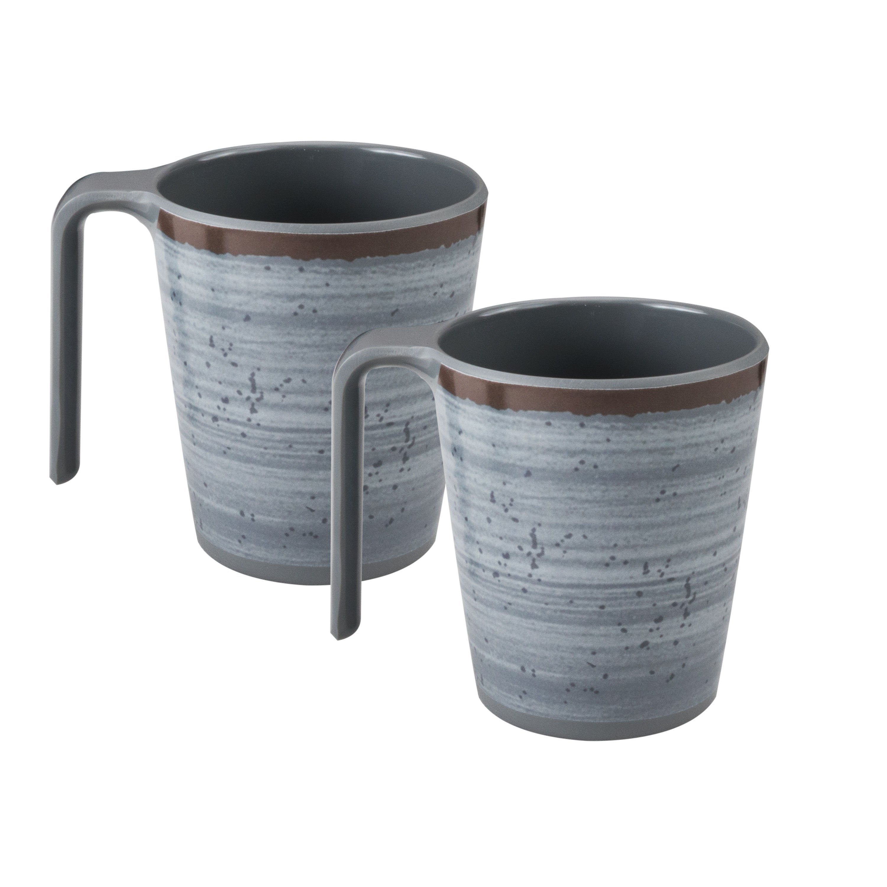 Melamine Camping Cups - 2pcs Each 400ml - Stoneware Optic Grey-brown Drinking Cup Coffee Cup Cup - Handle Cup