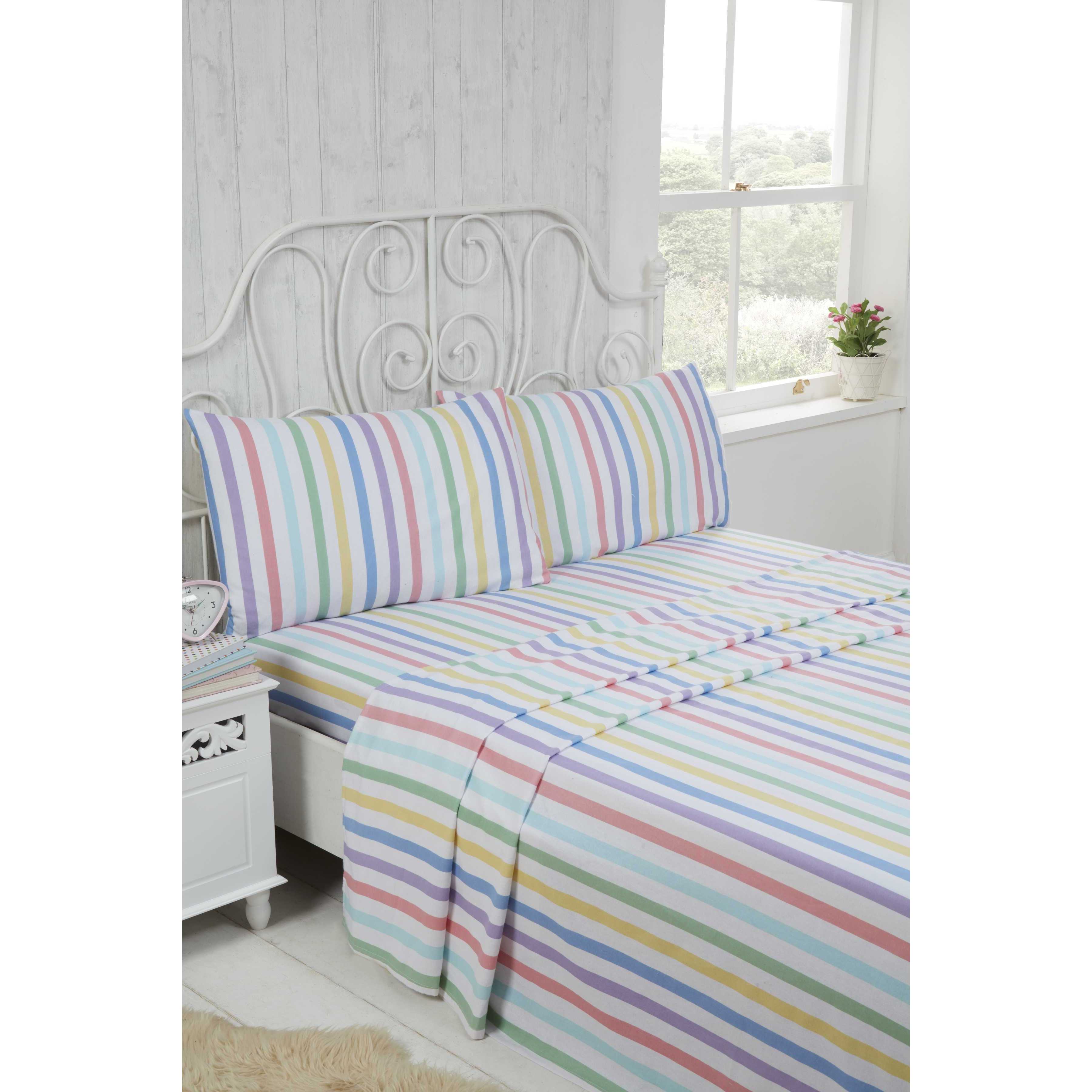 TEMU Prism Stripes Sheet Set – Single, Double, King & Super King Sizes | Stripe Bedding With 1 Fitted Sheet, 1 Flat Sheet & Matching Pillowcases |