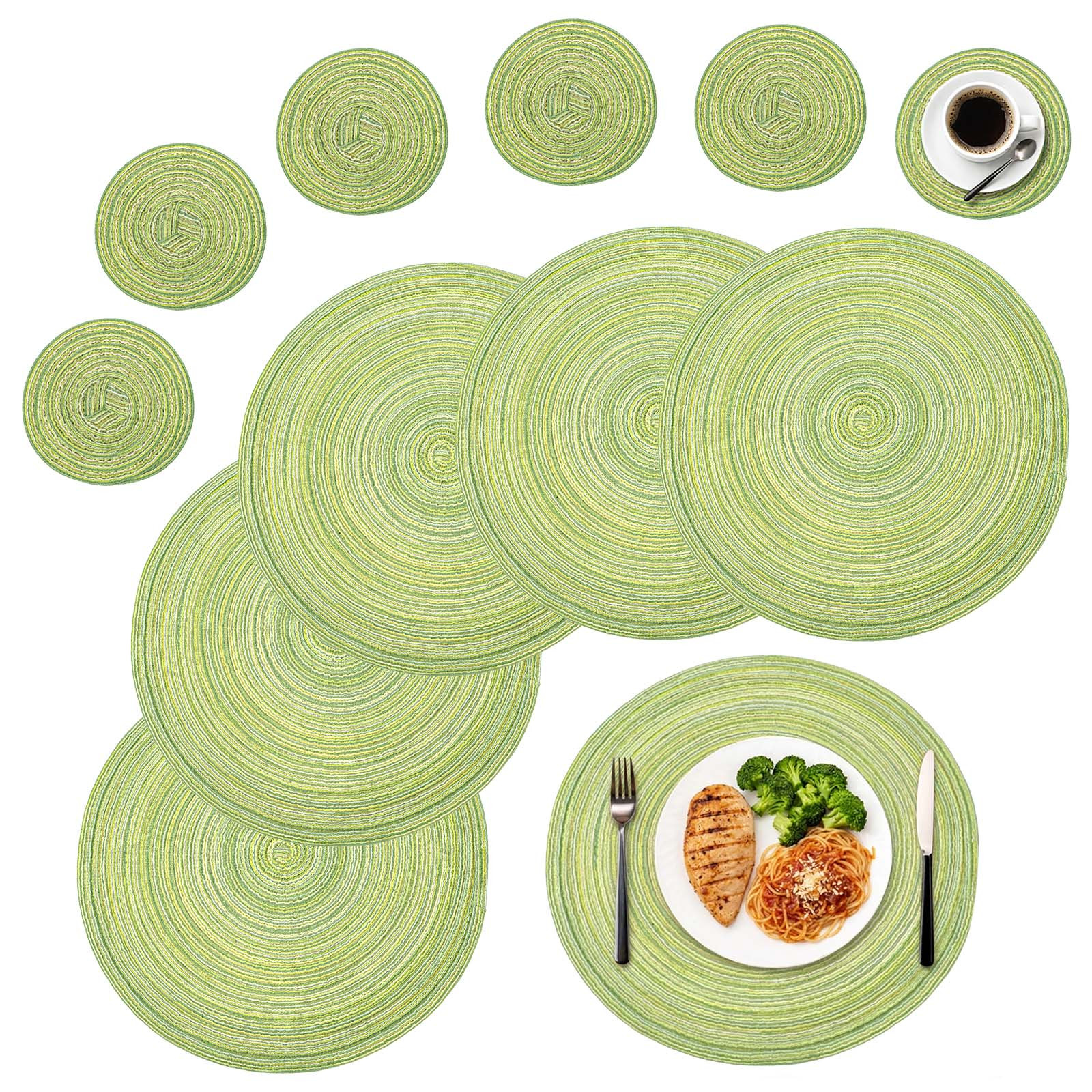 TEMU Set Of 6 Round Placemats And Coasters, Heat-resistant & Non-slip Braided Table Mats For Kitchen Dining Table, Easy Clean Placemat Set For Home,