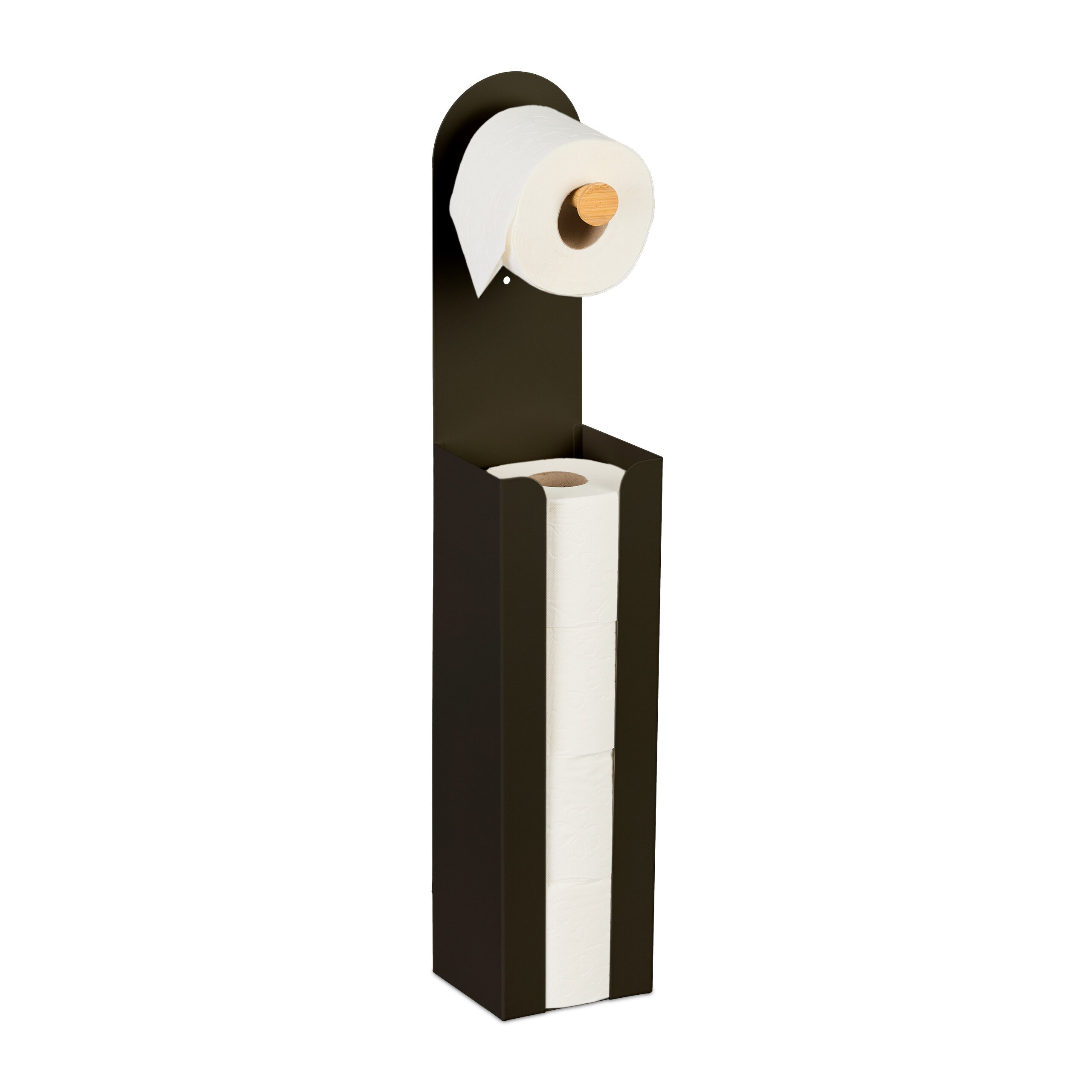 E-shop Toilettenpapierhalter in Schwarz/ Natur - (B)12 x (H)66 x (T)11 cm