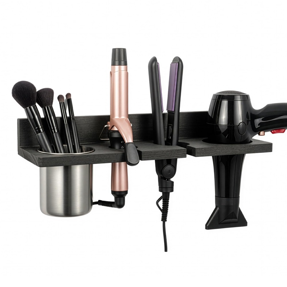 TEMU Hair Dryer Holder Wall Mounted, Bathroom Hair Tool Organizer With Storage Rack, Space Saving Holder For Hair Dryer, Straightener & Styling