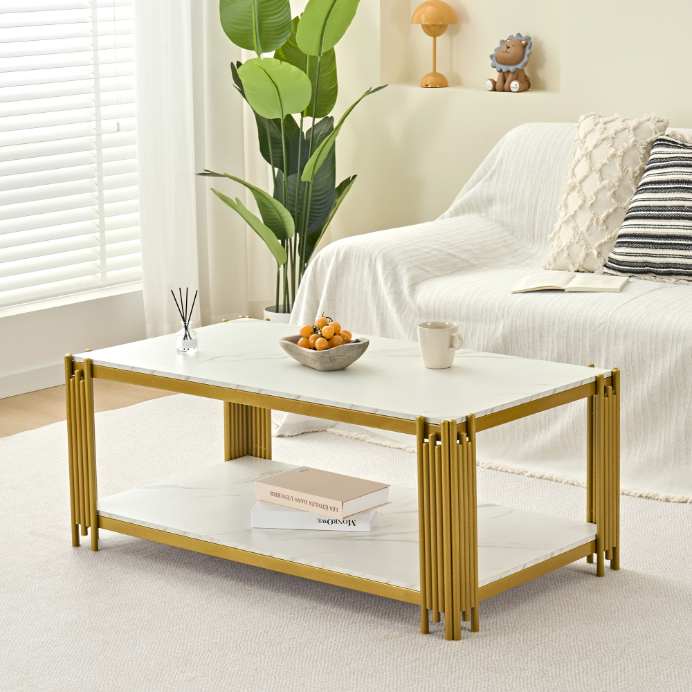 Practical Two-tier Storage Table With Contemporary Design – Versatile Side Table, Sturdy Metal Construction, For Nordic Or Luxurious Interior Styles, H46/w1140/d64 Cm