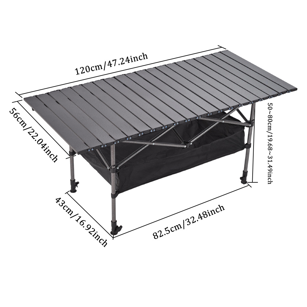 Outdoor Table with Adjustable Height, Folding Portable
