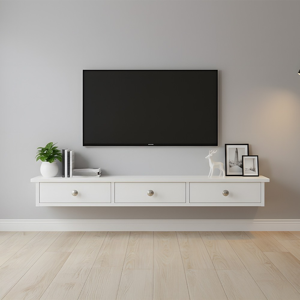 Floating Shelf with 3 Drawers, Rustic Wall-Mounted Storage Unit