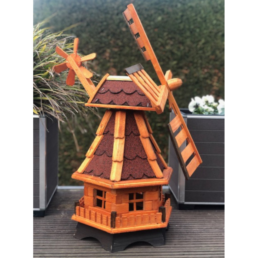 Image of Hexagon Garden Windmill, Wooden, Ball-bearing, Brown/red, Height 70 Cm