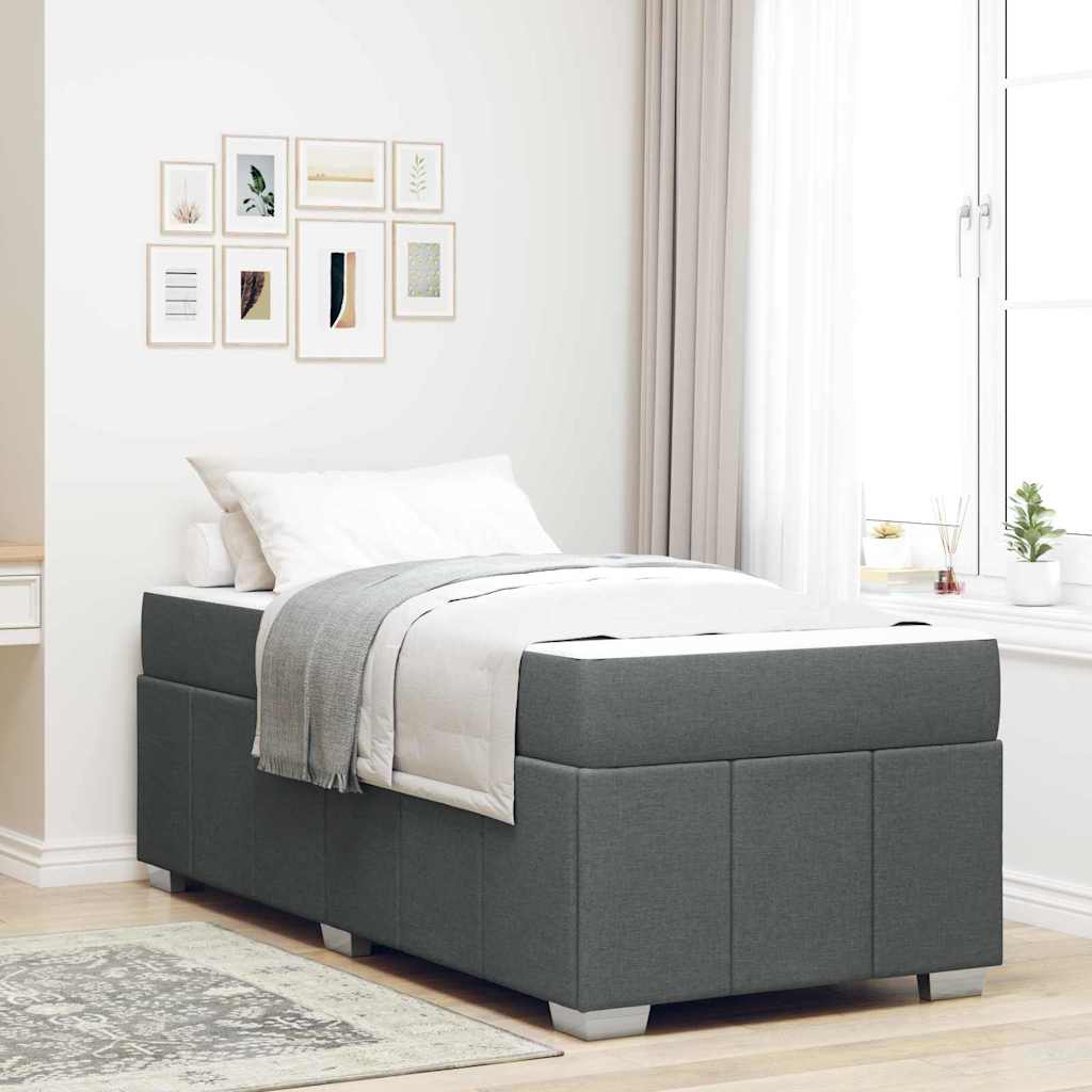 Image of Vidaxl Bed Frame With Mattress, Dark Grey, 100 X 200 Cm, Fabric, Modern Sleeping Area, Comfortable Box Spring Beds, Durable Upholstered Frame, Relaxation Solutions, Contemporary Design