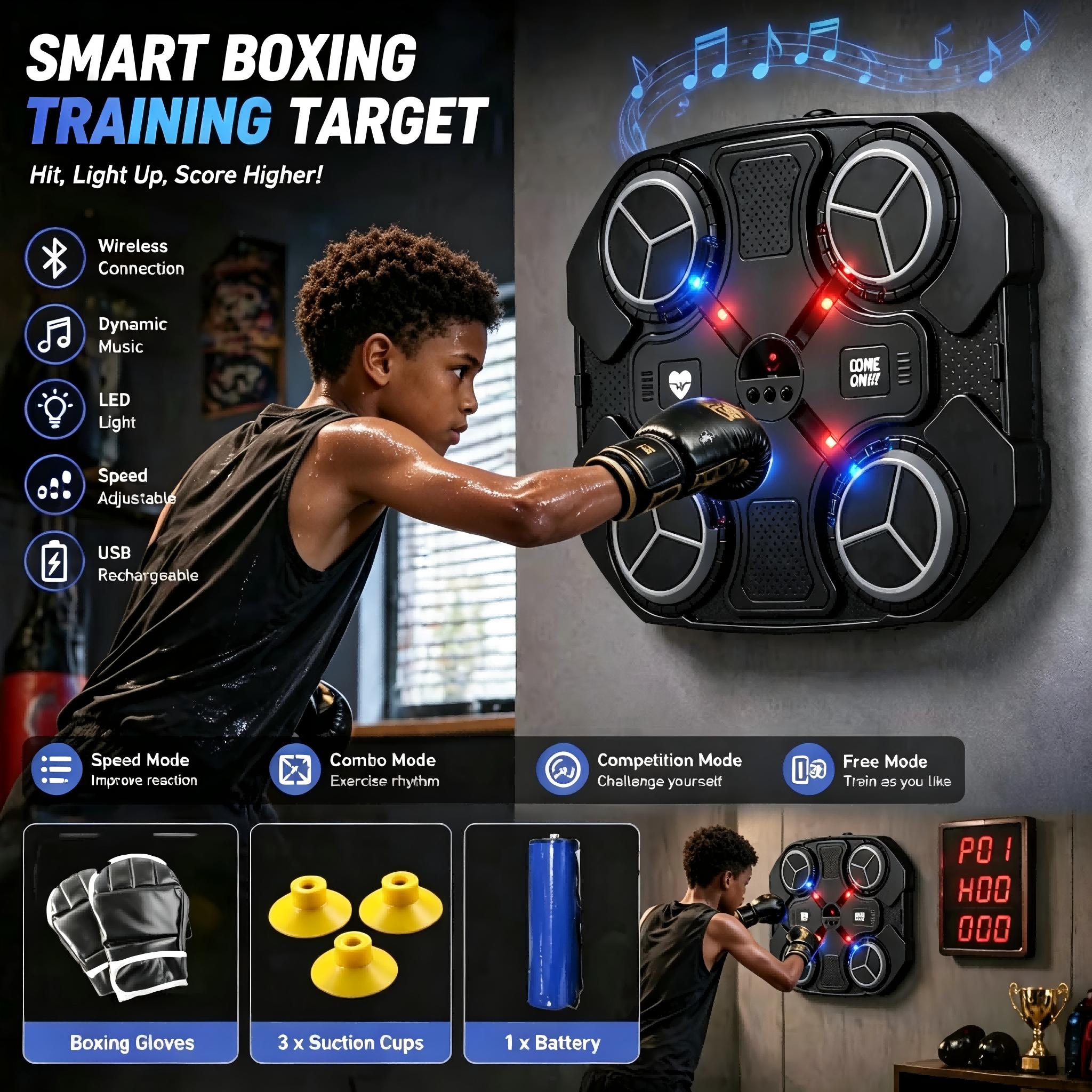 Image of Boxing Trainer With Dynamic Led Lights – Interactive System,adjustable Speed For Kids’ Coordination & Reaction, Active Indoor Fun – Great Gift For Children's Day Or Christmas