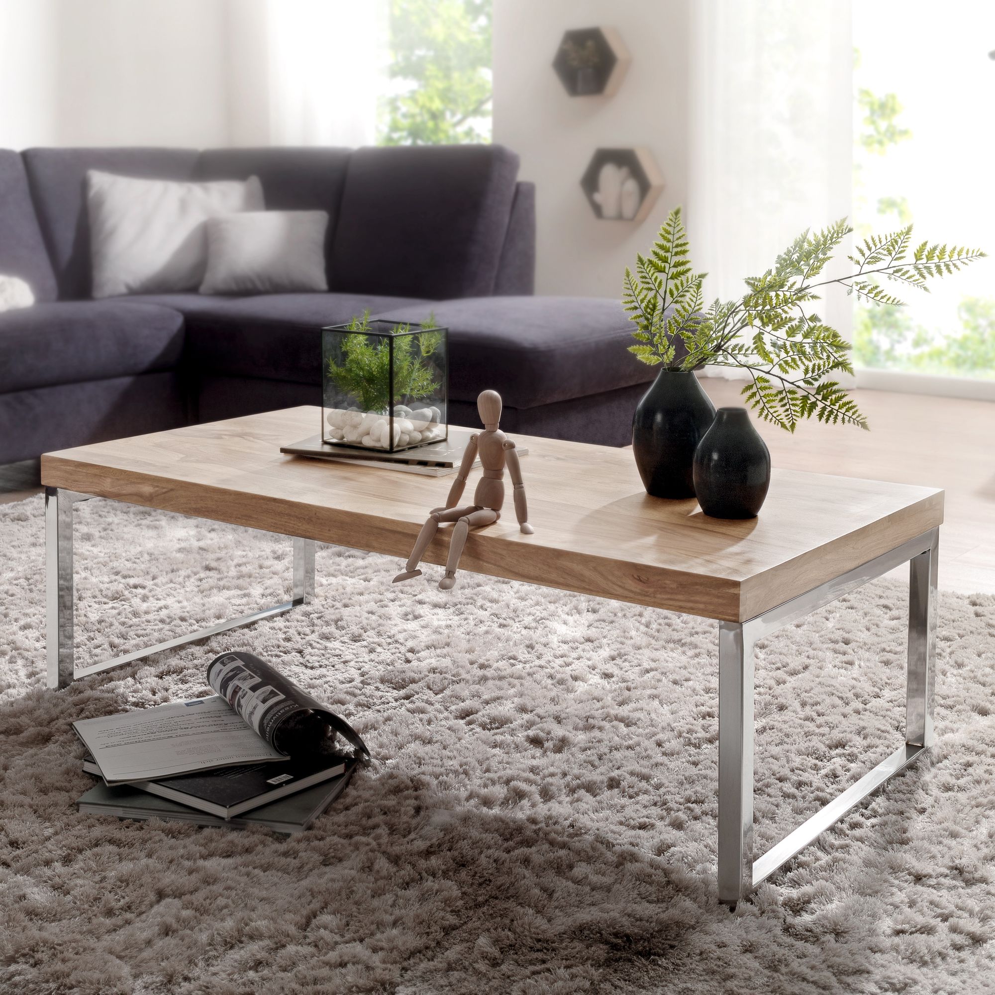 Coffee Table 120 X 60 X 40 Cm Solid Wood Table, Massive Design Living Room Table Made Of Solid Wood, Rectangular Side Table Brown