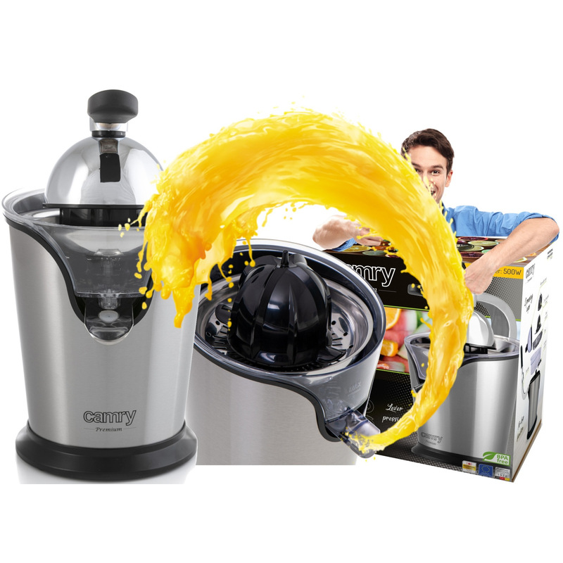 Professional Citrus Juicer 500w, Stainless Steel Housing, , Lever Facilitating Juicing, Drip Stop, 2 Cones, Automatic