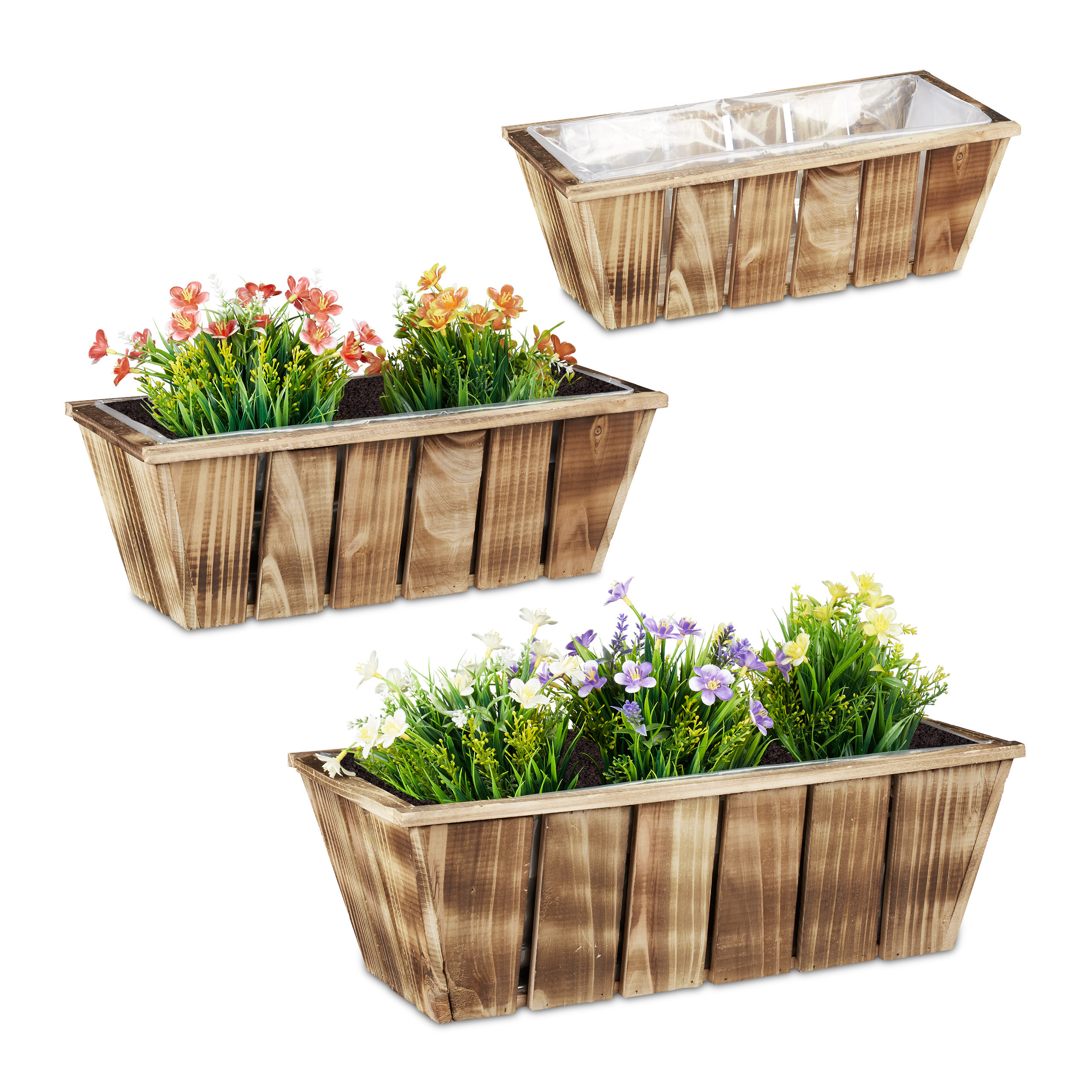 3-piece Flower Box Set In Brown