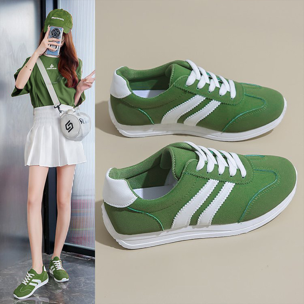 TEMU Women's Casual Hiking Shoes, Low-top Lace-up, Green And White Wide Stripes, Cushioned Insoles, Padded Collar, , In Multiple Sizes, Ideal For