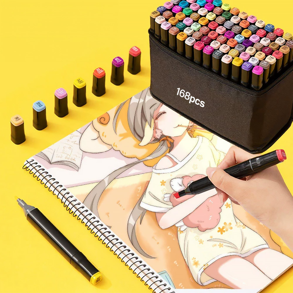 Alcohol Markers Set Alcohol Pens - 168 Colour Dual Tip Marker Set Art Dual Tip Pen Permanent Markers For Drawing Sketching Colouring Graffiti Anime Design With Carrying Case For Adults Kids