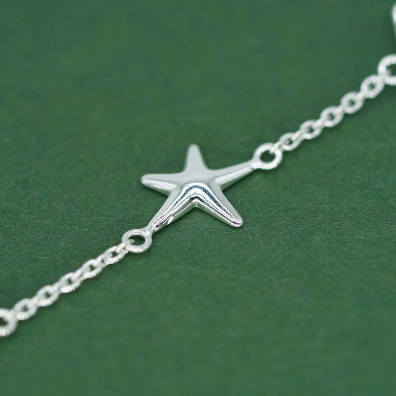 Sterling Silver Beach Charm Bracelet — Seashell & Starfish