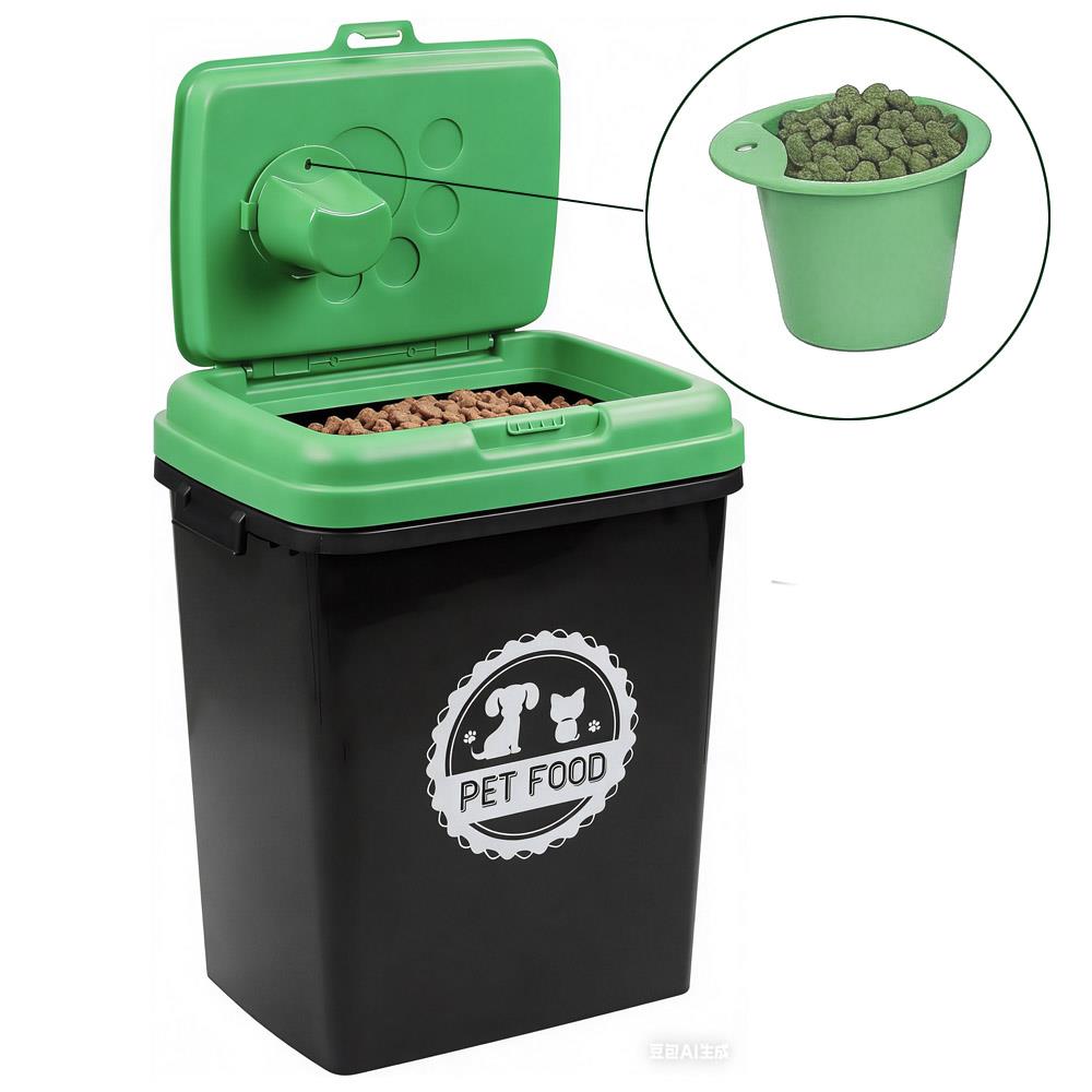 40L Pet Food Storage Container Airtight with Flip Top Lock – Holds 15kg Dry Food, Plastic Food Dispenser Bin with Scoop for Dog Cat Bird Fish Food Black/Grey