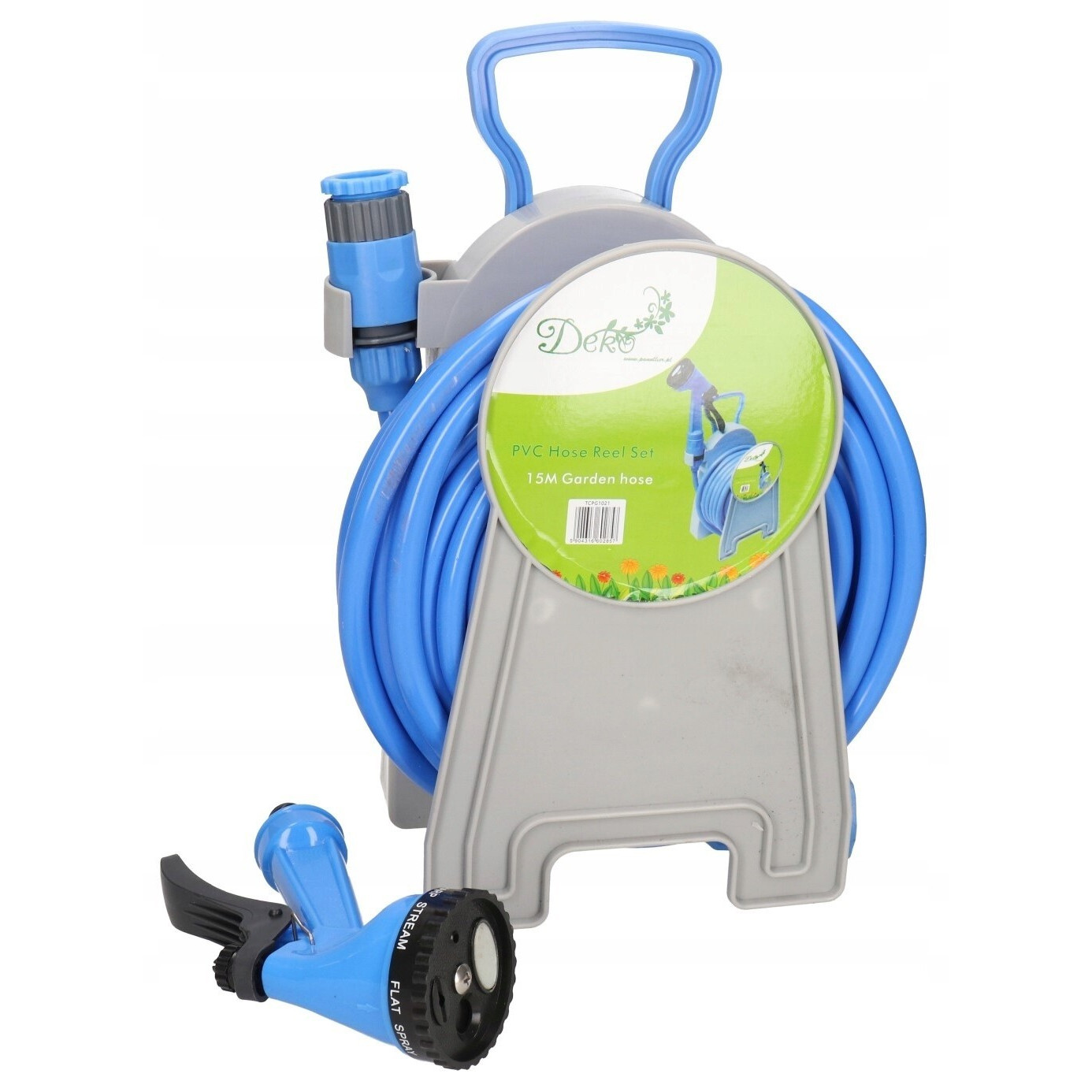 TEMU Tuyau d'arrosage de jardin 15 mm de longueur de 15 mètres sur un support avec une pistole à réglage de pulvérisation, idéal pour l'arrosage,