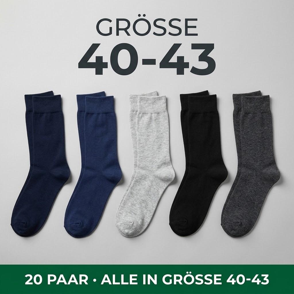 Image of Men's Socks 20 Pairs Cotton Breathable Business Sock Set 4x5 Pairs Solid Color Size 40-43 / 43-47 Crew Socks Ribbed Cuff No Pattern For Suit, Office, And Everyday Wear From Eu Warehouse