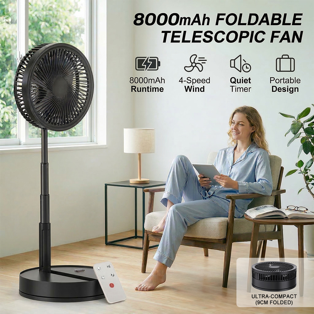 Image of Portable F9 Foldable Fan Rechargeable Battery Powered, 8000mah, Pedestal & Desk 2-in-1 Cooling Fan With Remote, 4 70° Timer Adjustable Tilt Usb-c Charging For Home Office Bedroom Travel