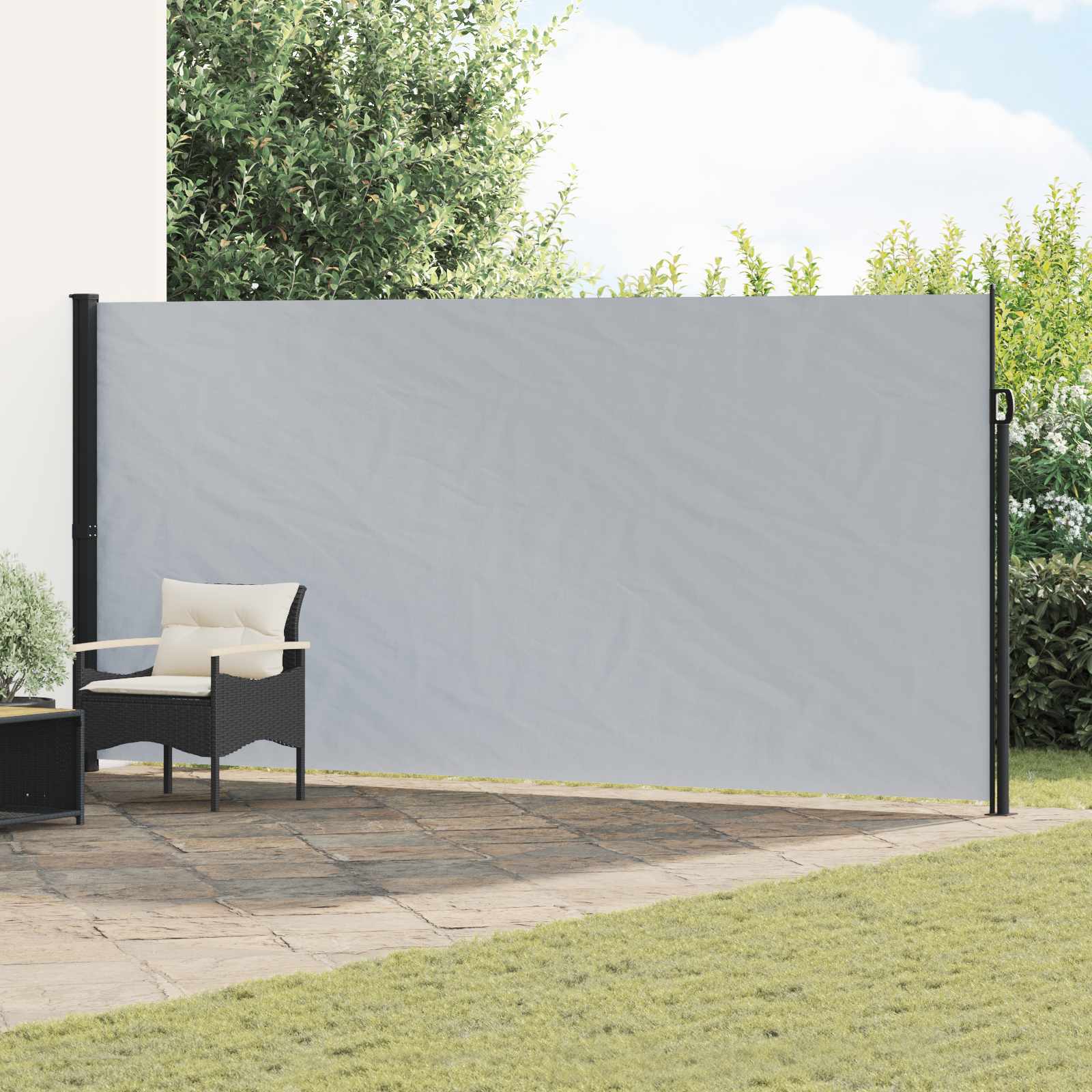 Retractable Side Awning 600 X 200 Cm Polyester Rectangular, Modern, Rectangular Awning For Outdoor, Privacy Screen, Garden Divider, Sun Protection, Wind Protection