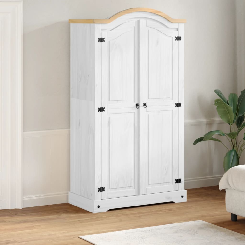 vidaXL Kledingkast Corona wit 102x52x186 cm massief grenenhout opbergkast