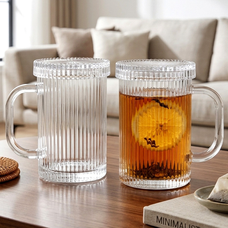 TEMU Juego de 2 tazas de cristal con , 330 ml - perfectas para té, café, infusiones, zumos y bebidas frías o calientes. están hechas de cristal