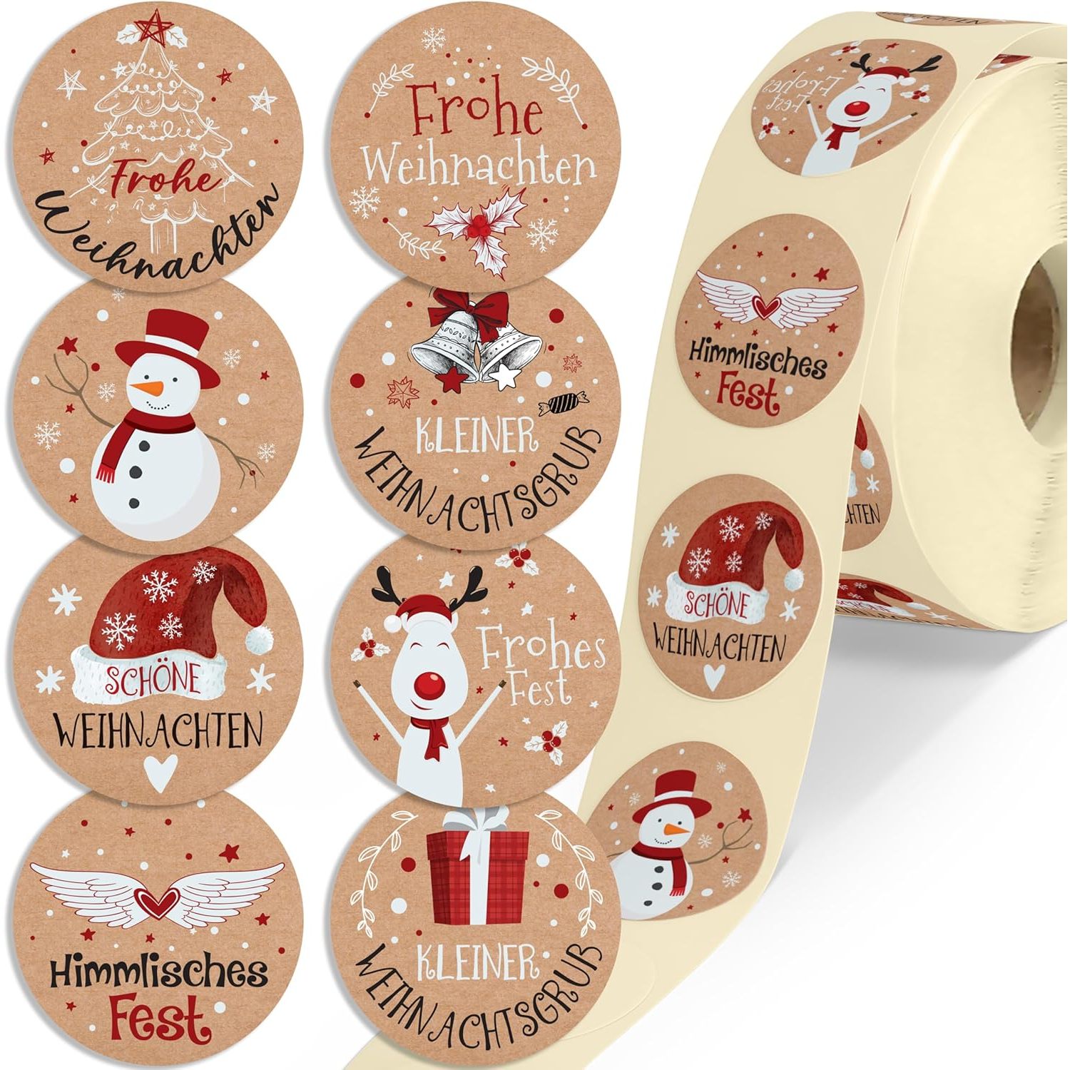Image of Colortouch Stickers Christmas - 500pcs Merry Christmas Stickers, Paper Optic Christmas Stickers - Round Roll Vintage Self-adhesive Christmas Labels For Gift Bags Christmas Decoration