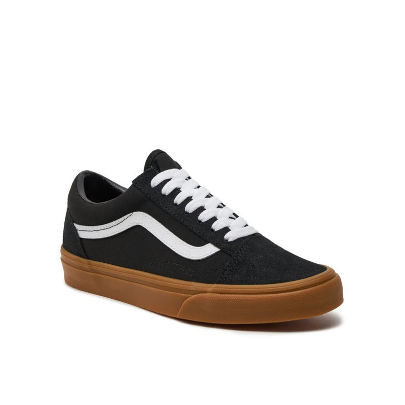 Image of Women's Black Old Black/gum Low-top Lace-up Leather Sneakers