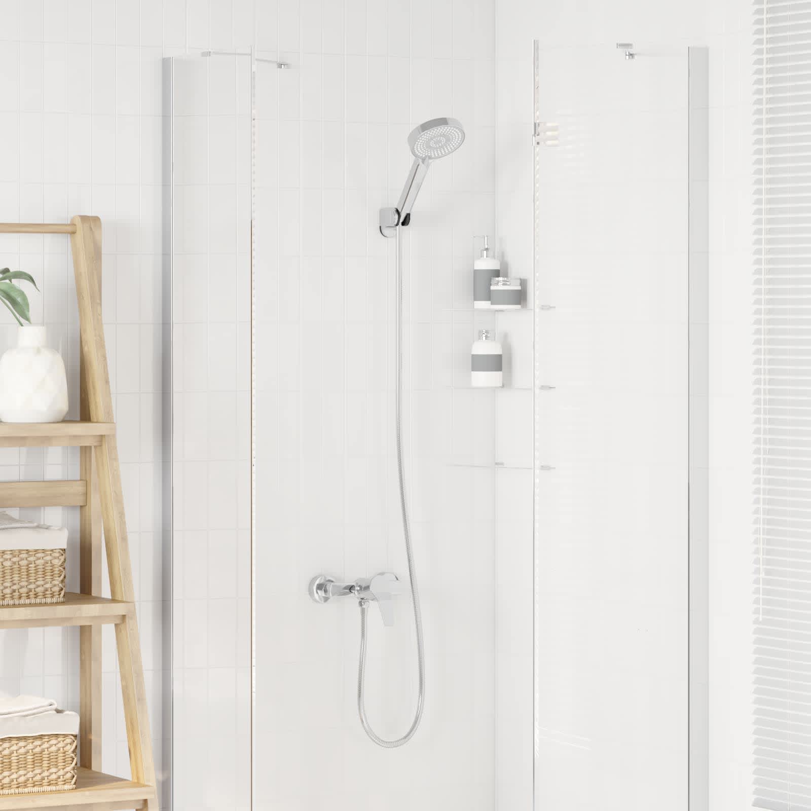 Mayfair Chrome Shower Head Set with Rectangular Mixer Tap