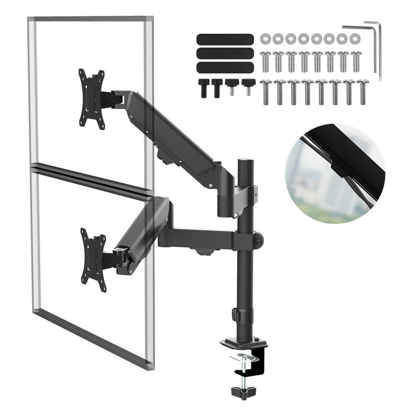 Mount For 2 Monitors, Gas Spring Adjustment, Black, Maclean Mc-136