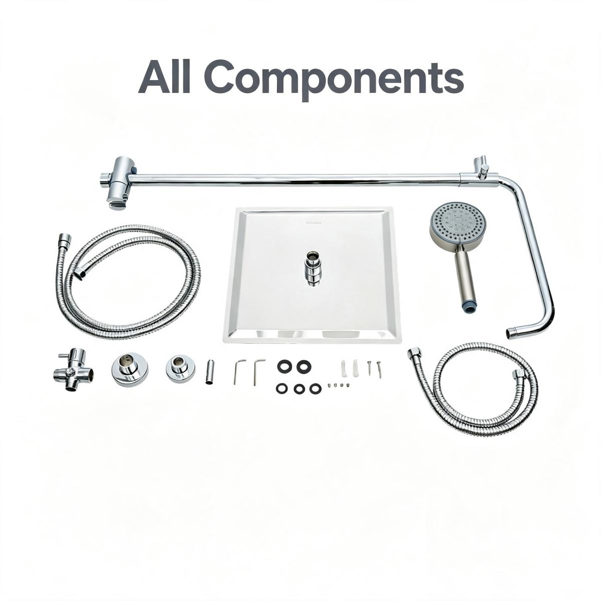 Chrome Finish Bathroom Shower System with Square Rain Shower Set
