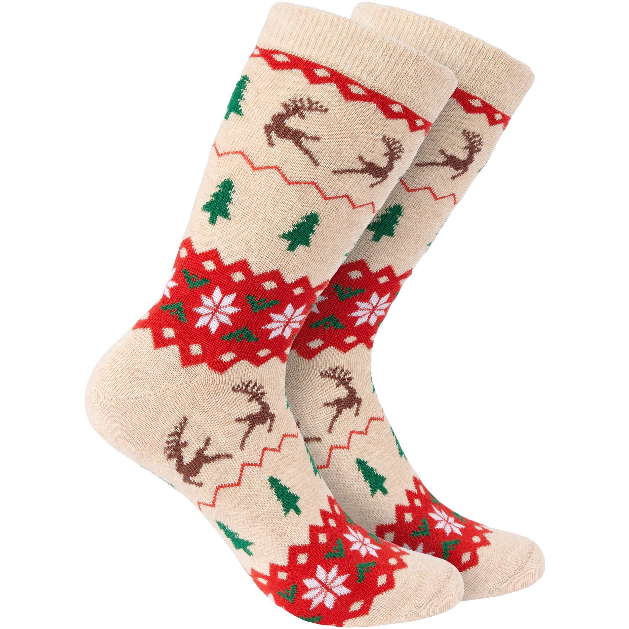 Image of Brubaker Christmas Socks For Women And Men - Christmas Pattern Beige - Christmas Socks