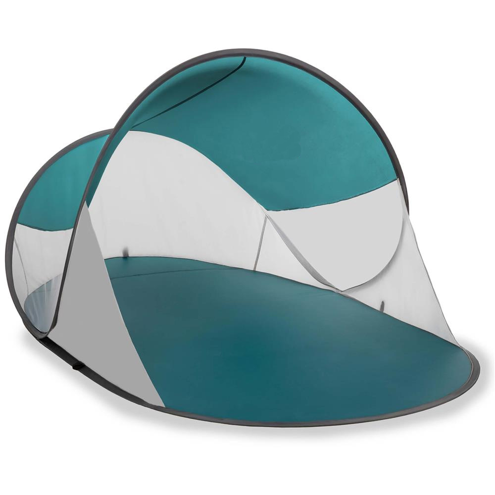 Image of Self-expanding Pop-up Beach Tent With Uv Protection, Insulated Floor, And Carry Bag, 190x120x100 Cm, Turquoise And Gray