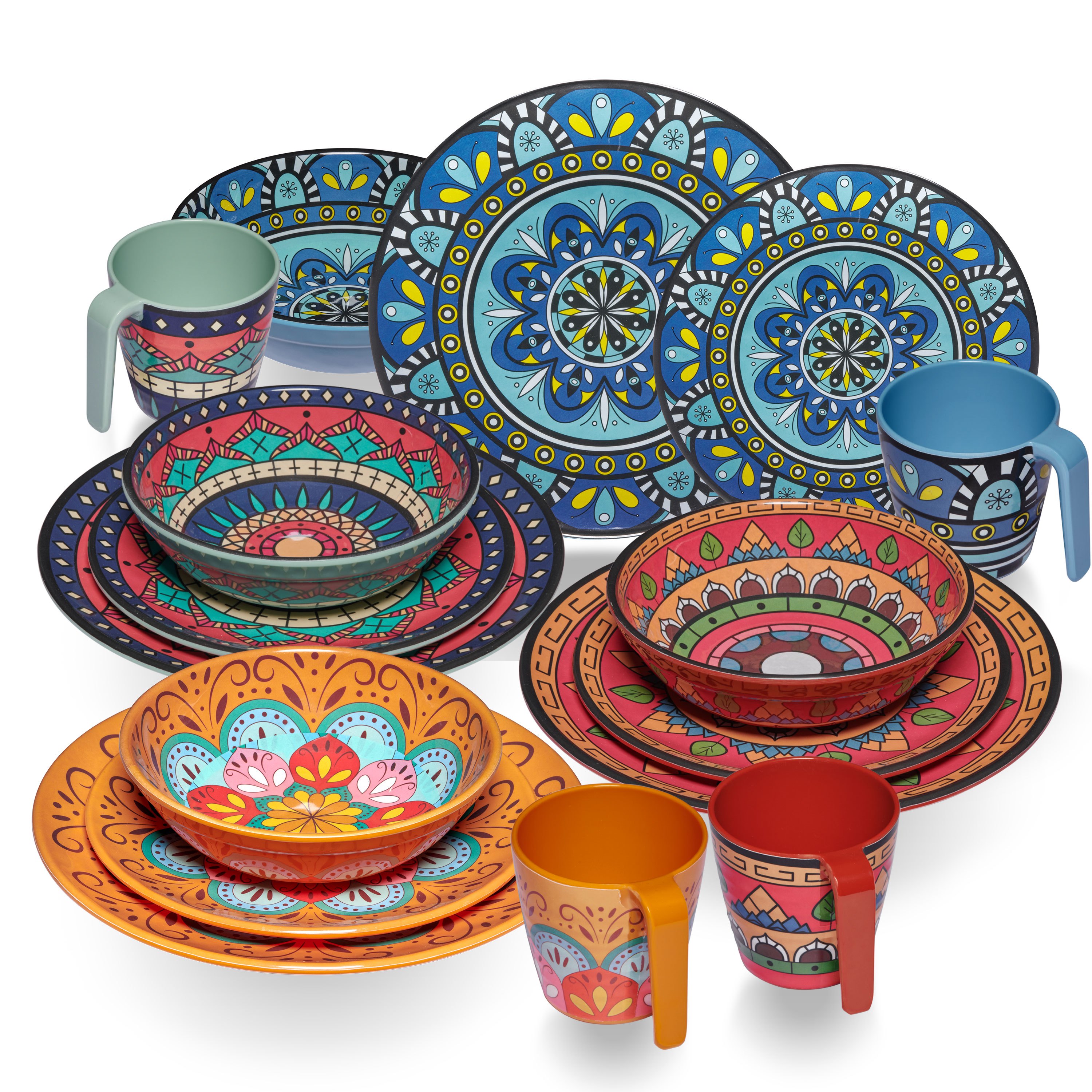 Image of Tuscany Camping Tableware For 4 People - 16 Pieces - Colorful - Mandala Design Dishwasher Safe Dinnerware Camping Accessories Camping Festival Picnic Garden Party
