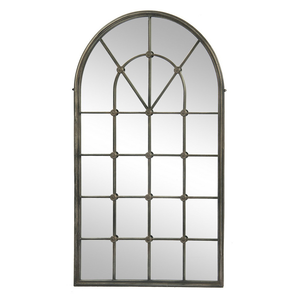 Antique-look Mirror With Window Design, Round , Rustic Country Style, , 128cm Tall